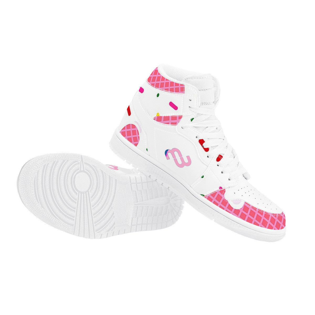Ice Cream Cone Strawberry D17 High Top Synthetic Leather Sneaker