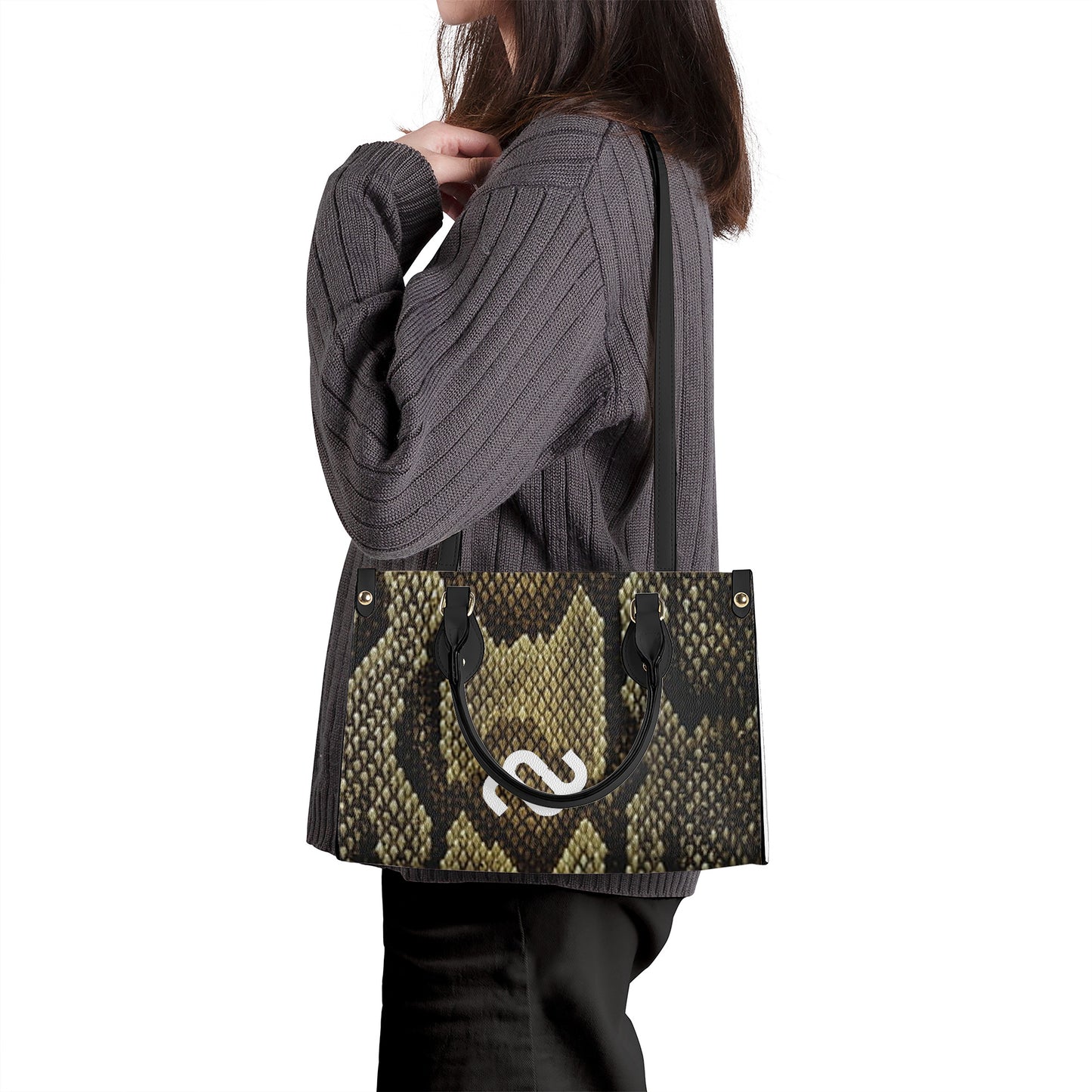Money Bushae Snake Skin SF_B3 Luxury Women PU Tote Bag - Black