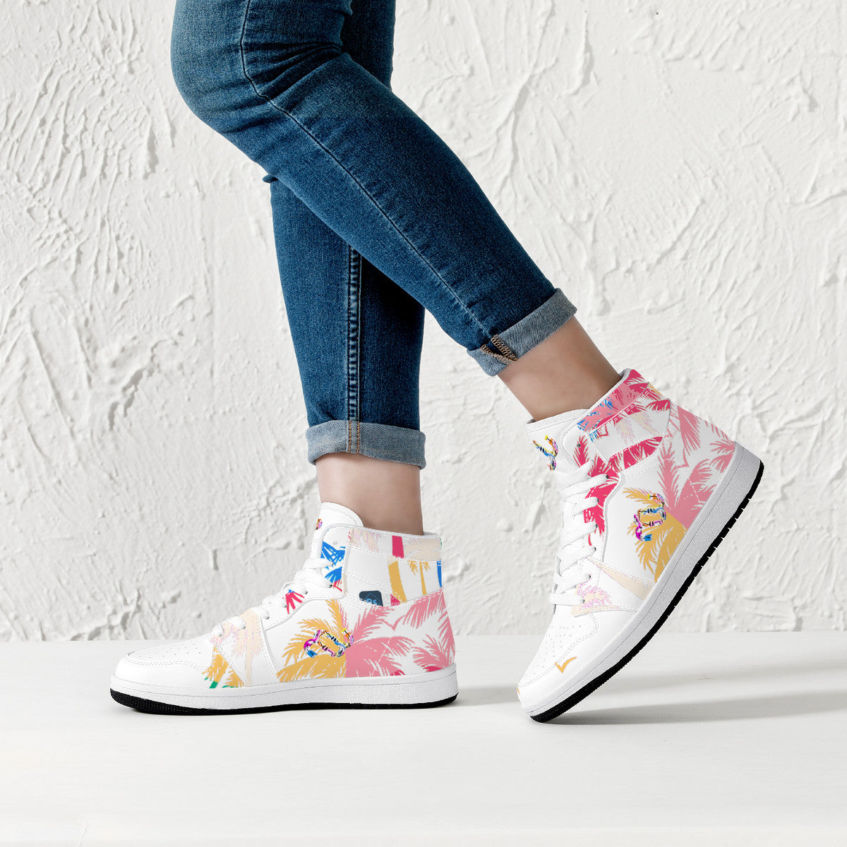 Money Bushae D16 High-Top Synthetic Leather Sneakers - White