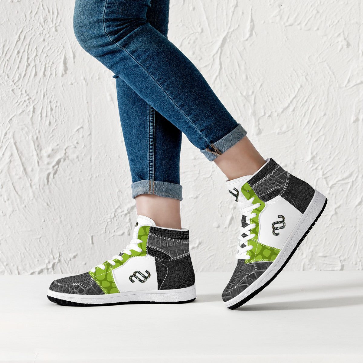 Money Bushae D16 High-Top Synthetic Leather Sneakers - White