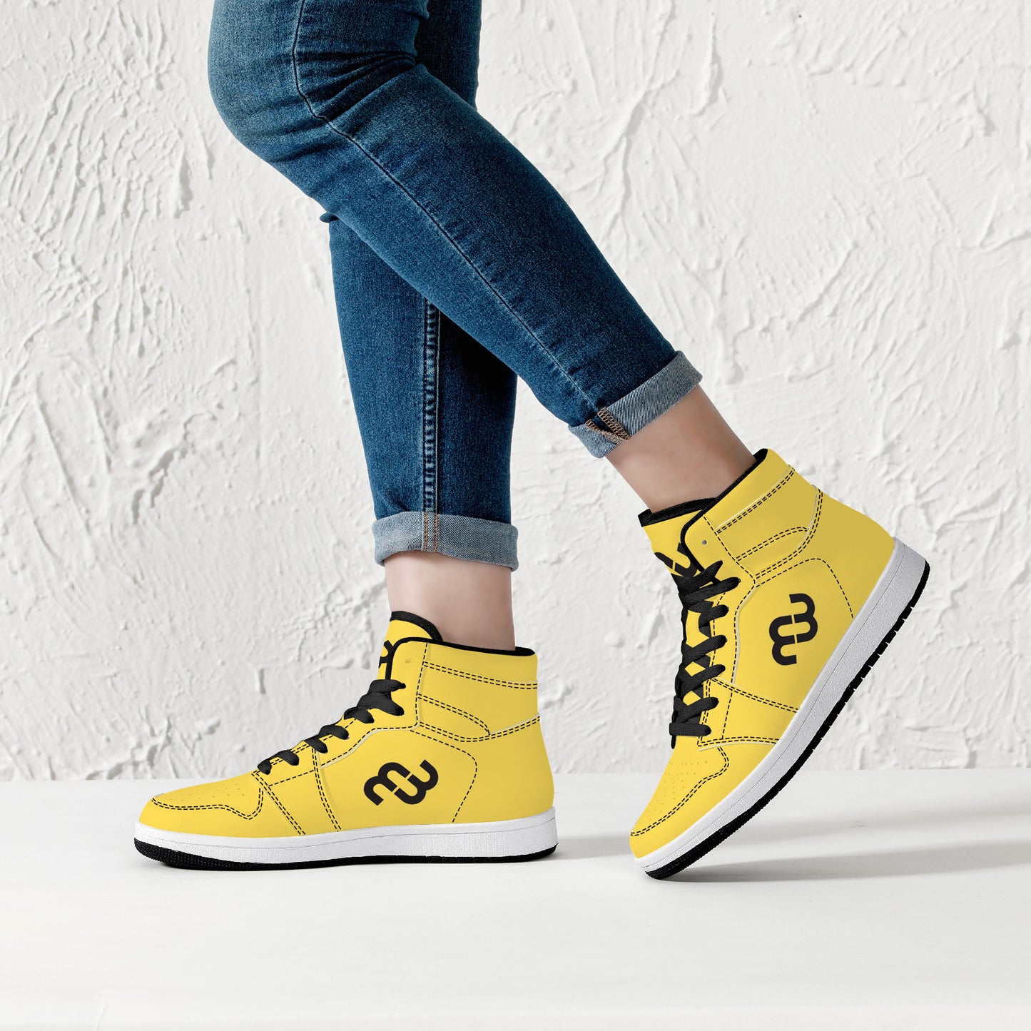 Money Bushae D16 High-Top Synthetic Leather Sneakers - Black yellow