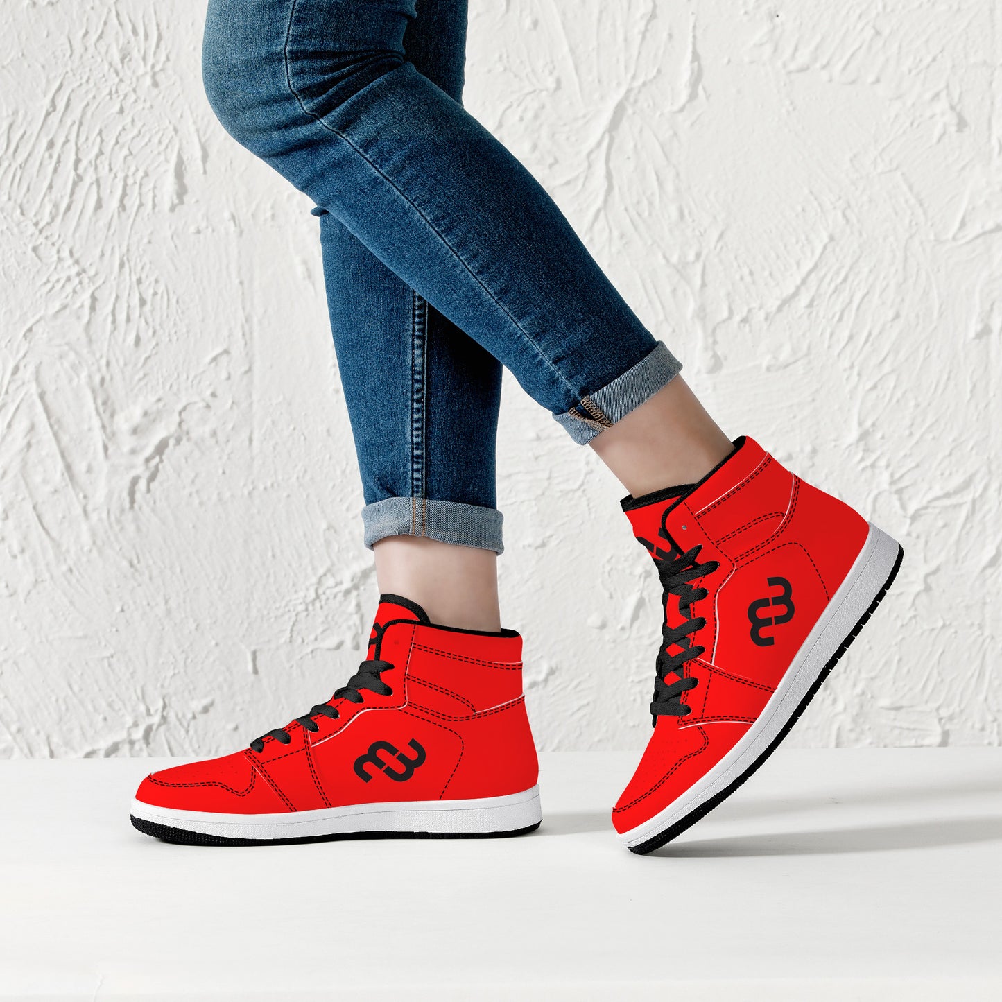 Money Bushae D16 High-Top Synthetic Leather Sneakers - Black Red