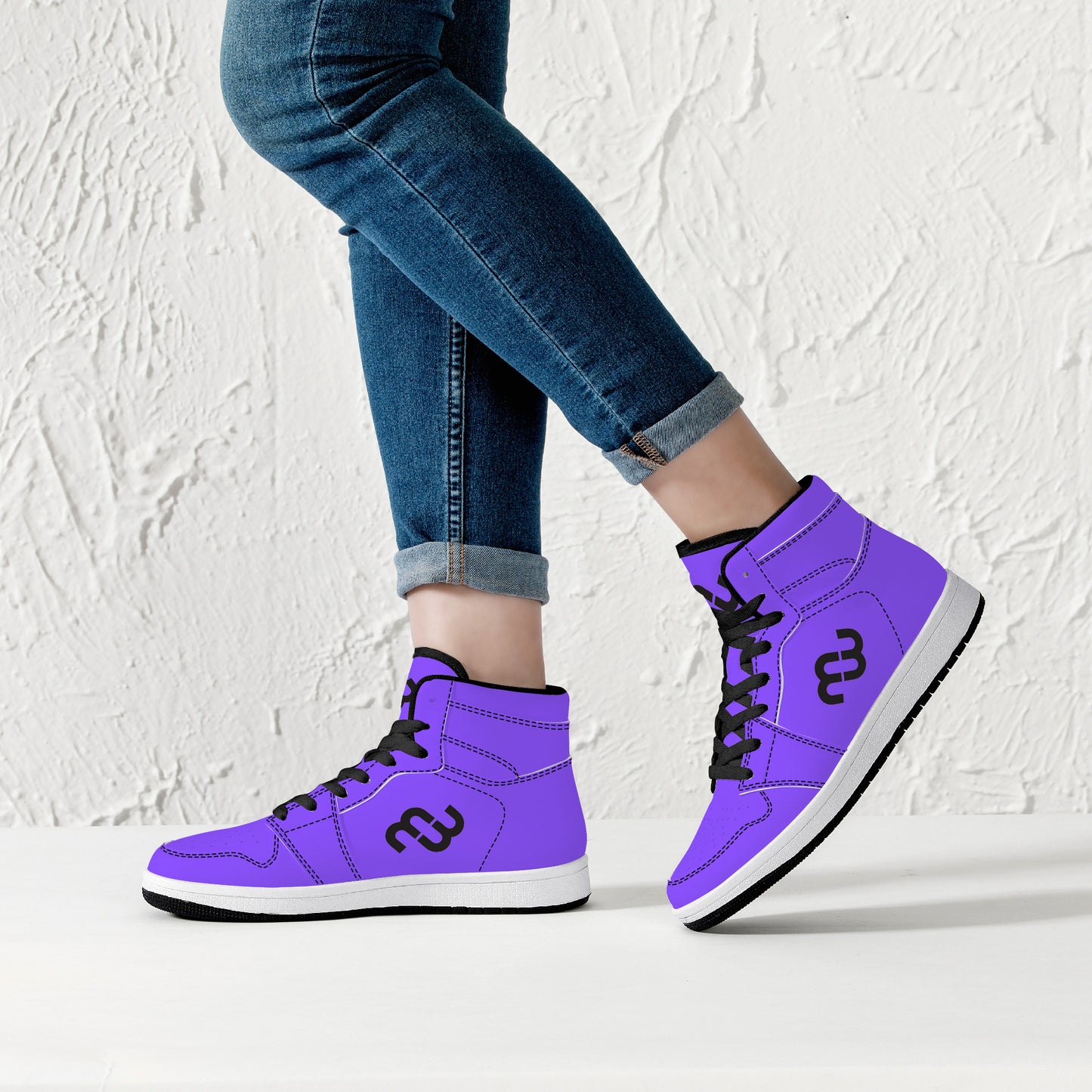 Money Bushae D16 High-Top Synthetic Leather Sneakers - Black Purple