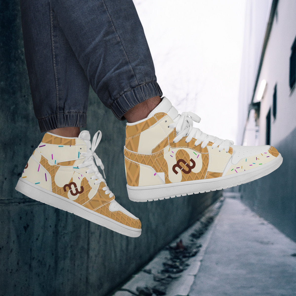 Money Bushae ice cream cone vanilla D17 High Top Synthetic Leather Sneaker