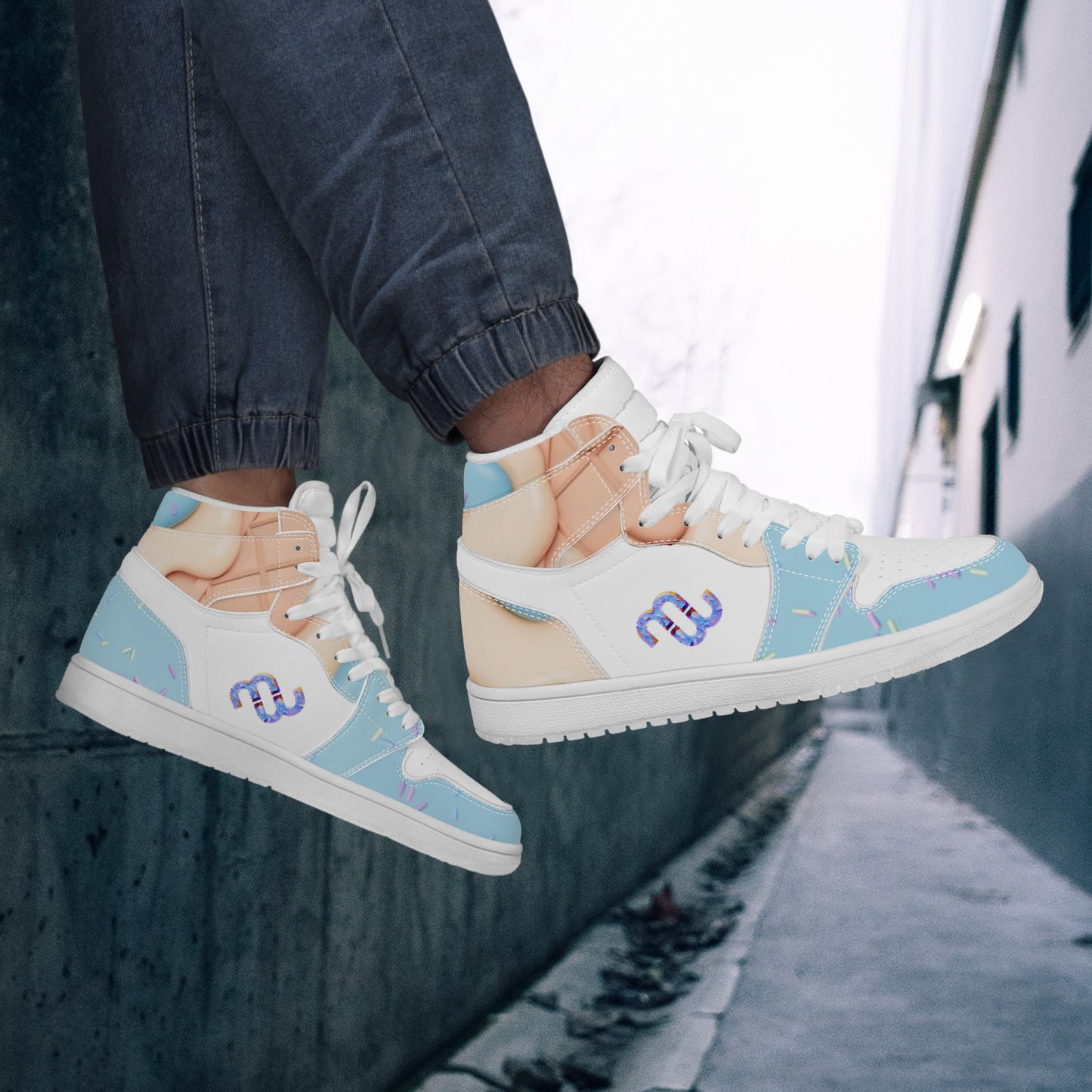 Money Bushae Ice Cream blue D17 High Top Synthetic Leather Sneaker