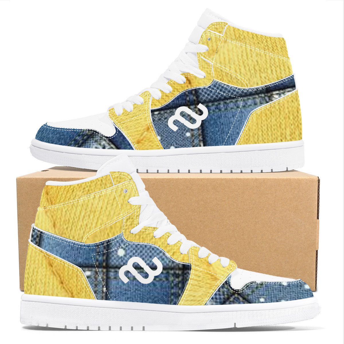 Money Bushae Yellow Denim D17 High Top Synthetic Leather Sneaker