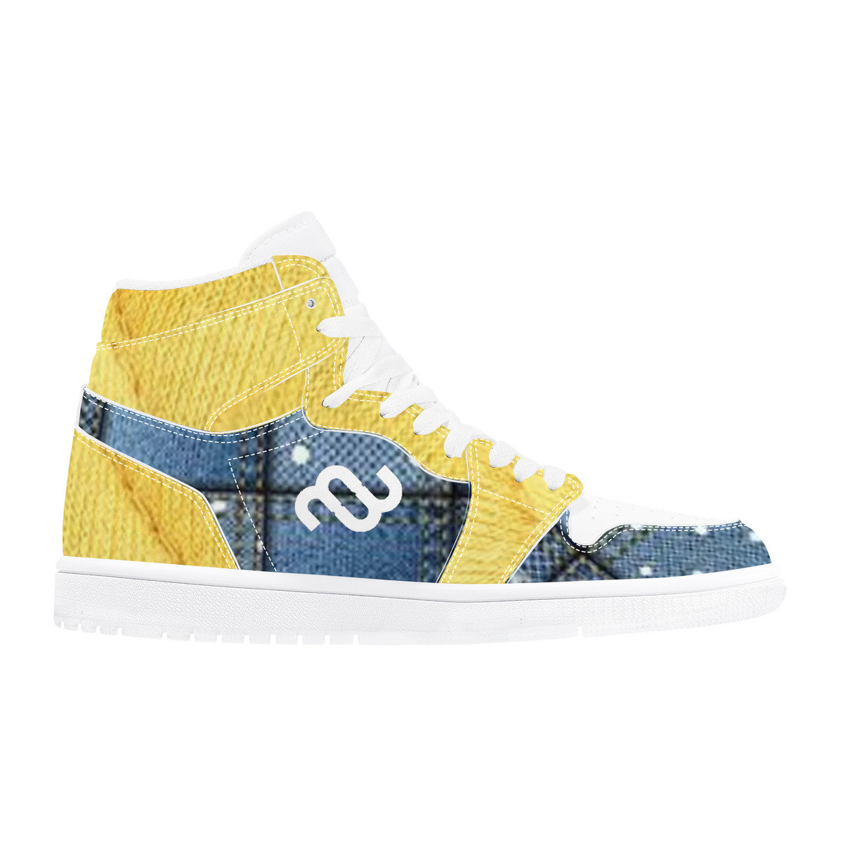 Money Bushae Yellow Denim D17 High Top Synthetic Leather Sneaker