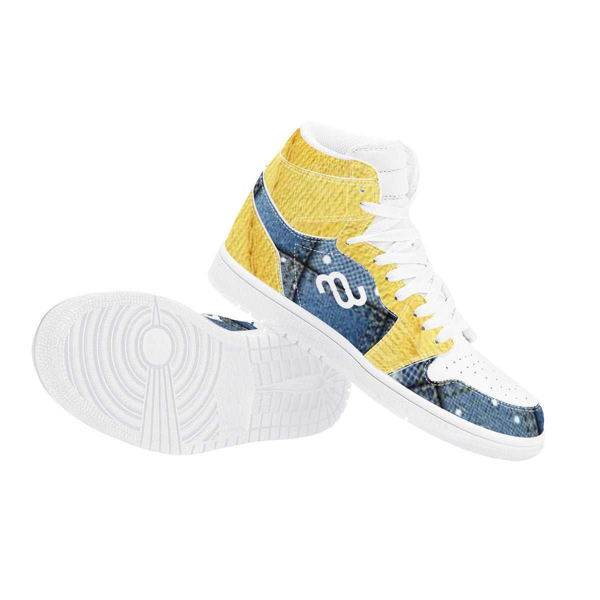 Money Bushae Yellow Denim D17 High Top Synthetic Leather Sneaker