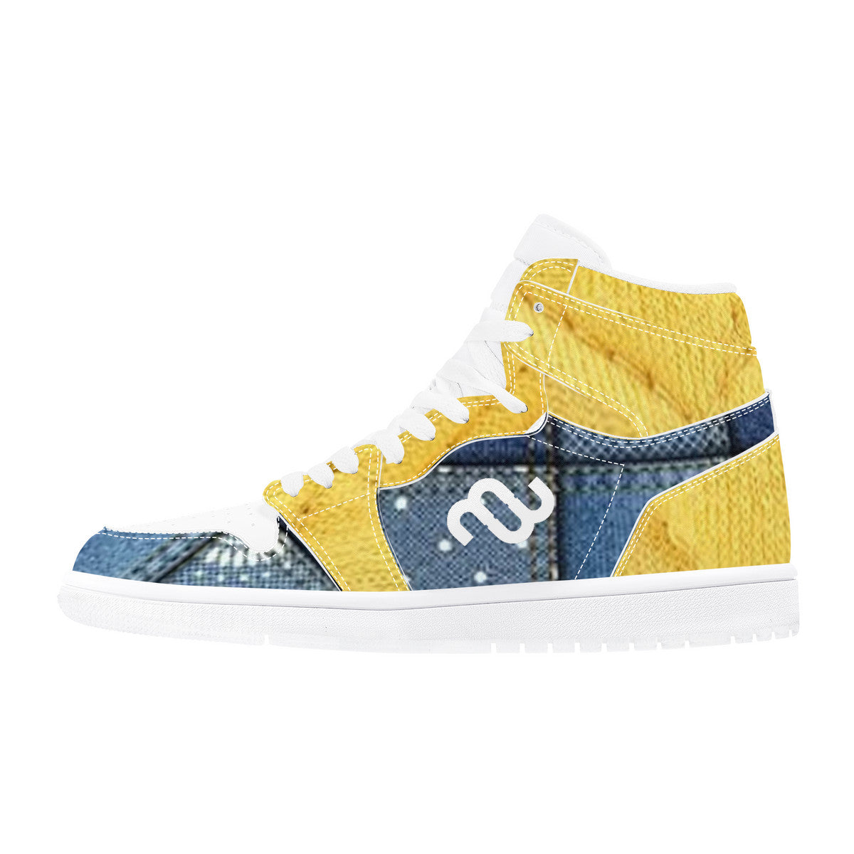 Money Bushae Yellow Denim D17 High Top Synthetic Leather Sneaker