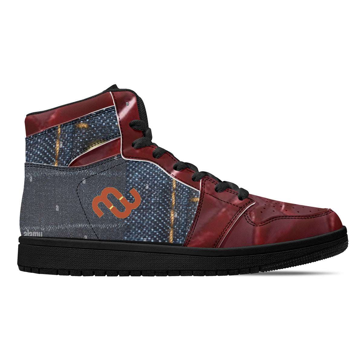 Money Bushae denim Burgundy D16 High-Top Synthetic Leather Sneakers - Black Bottom