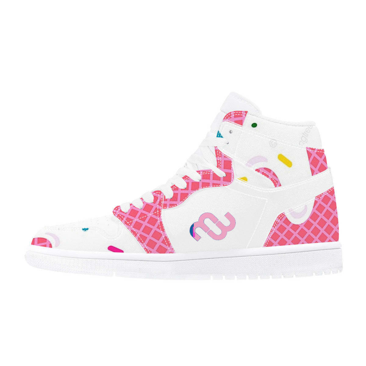 Ice Cream Cone Strawberry D17 High Top Synthetic Leather Sneaker