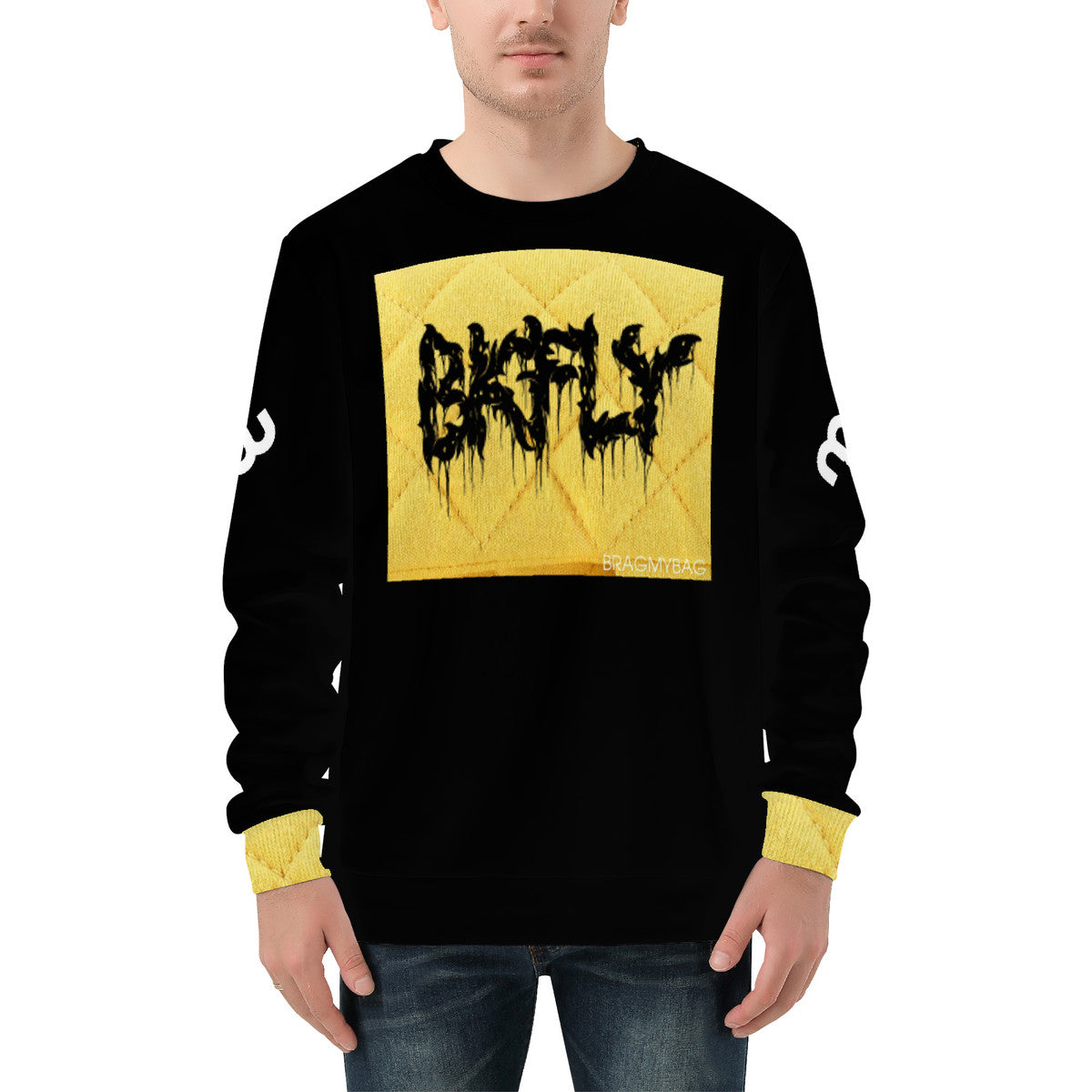 BKFLY Black Yellow Men's All Over Print Sweater