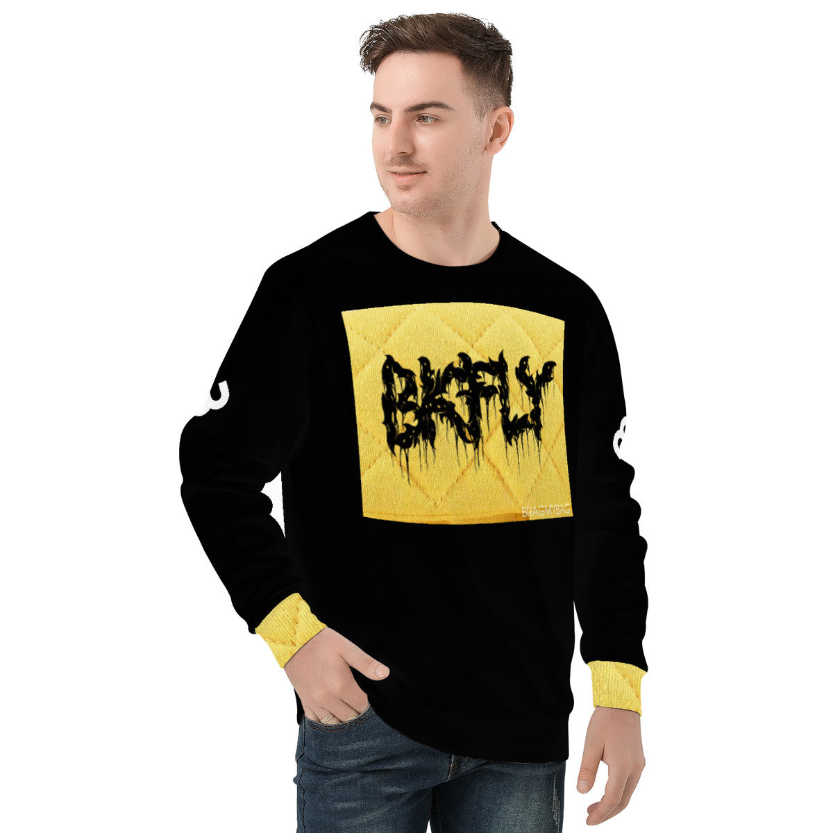 BKFLY Black Yellow Men's All Over Print Sweater