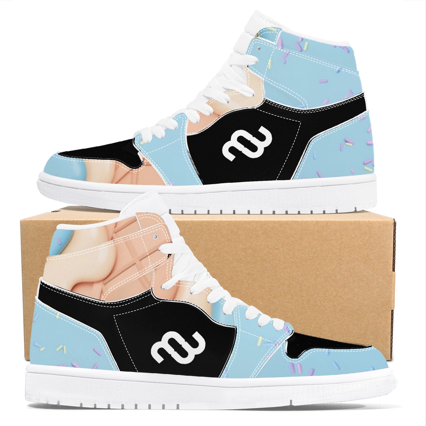 Money Bushae Ice Cream Cone Blue D17 High Top Synthetic Leather Sneaker