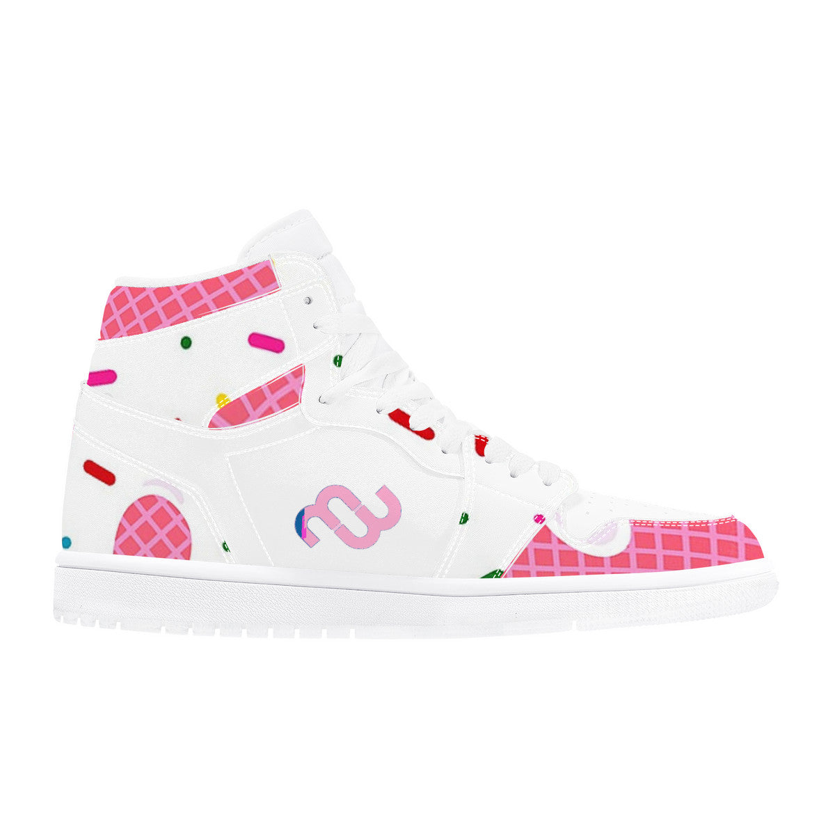 Ice Cream Cone Strawberry D17 High Top Synthetic Leather Sneaker