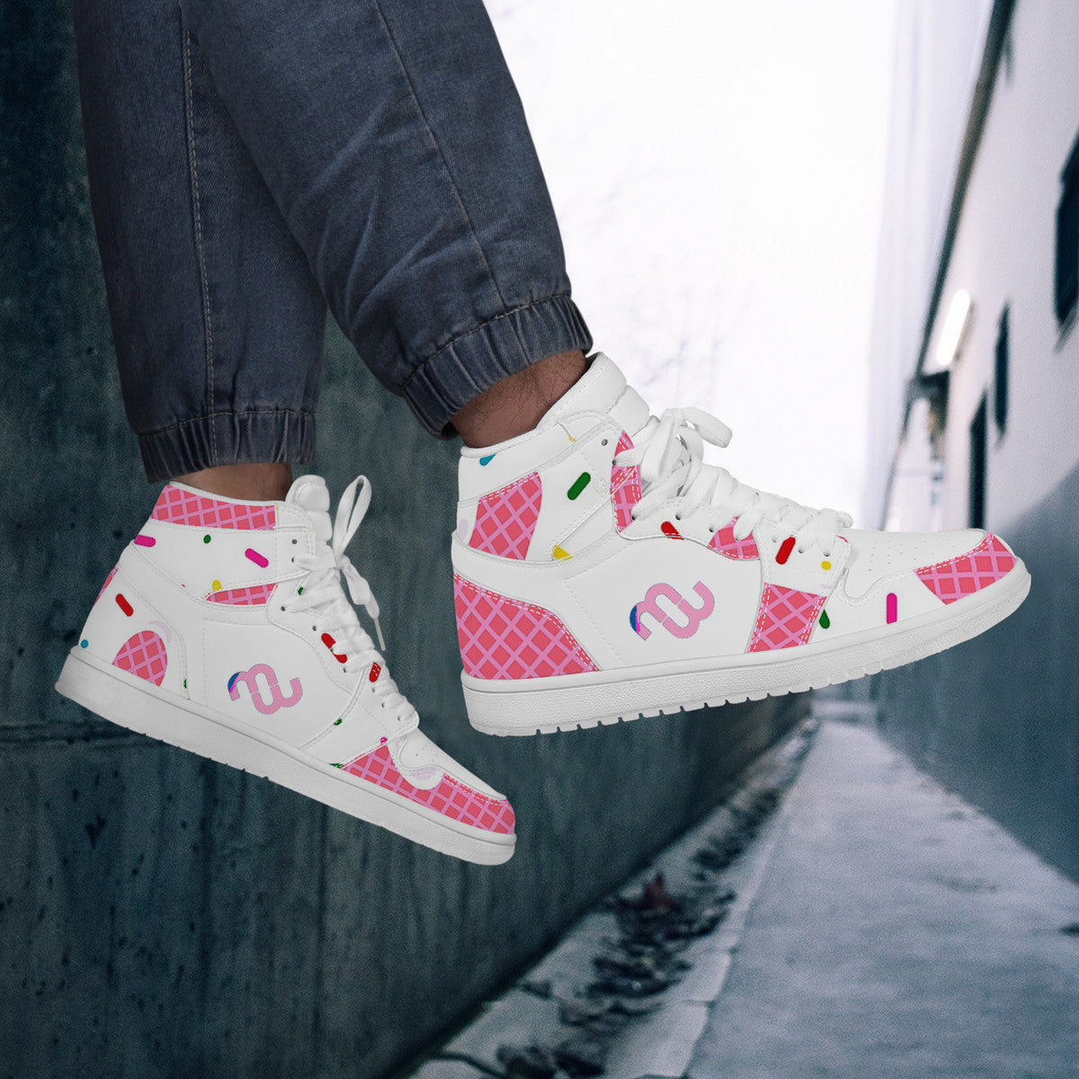 Ice Cream Cone Strawberry D17 High Top Synthetic Leather Sneaker