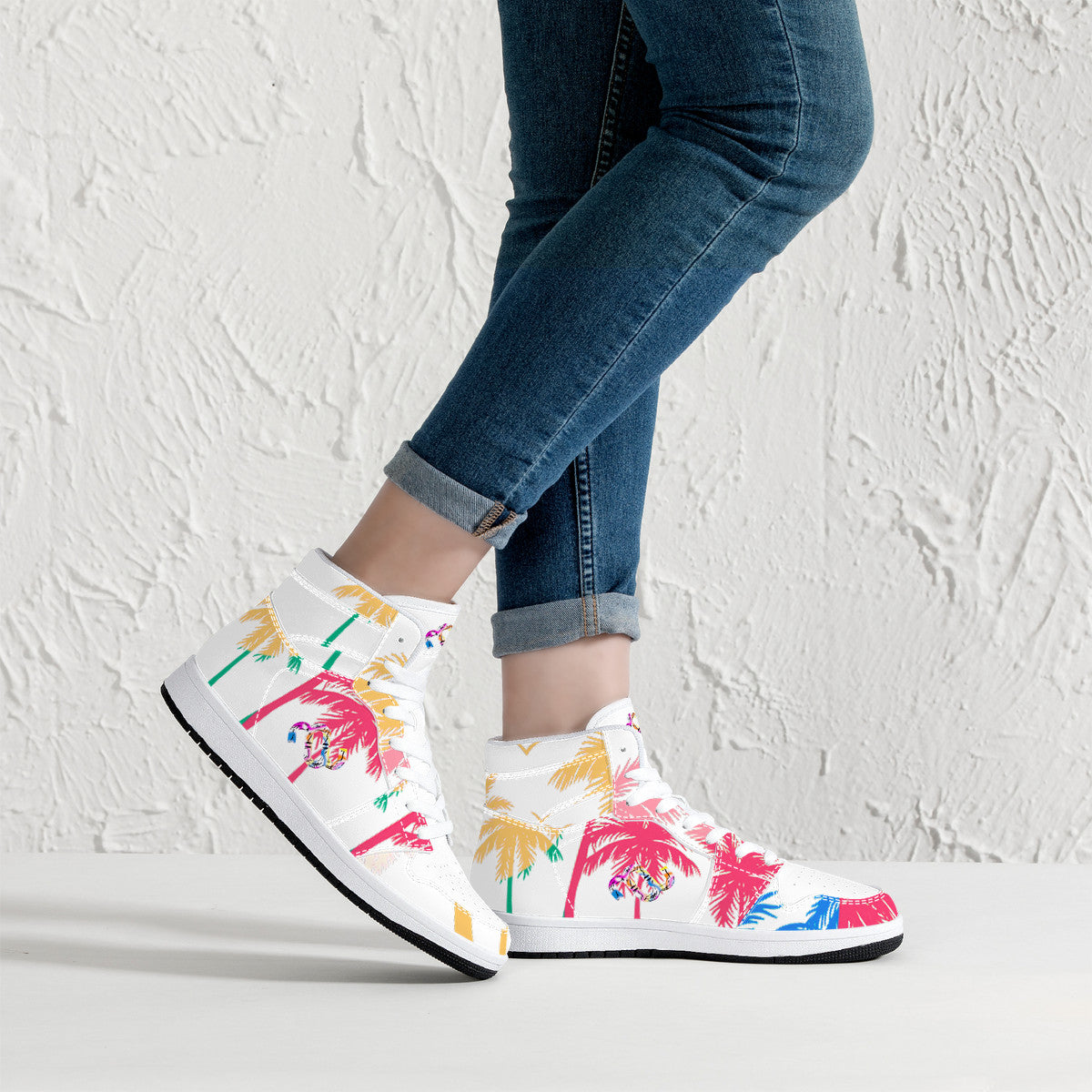 Money Bushae D16 High-Top Synthetic Leather Sneakers - White