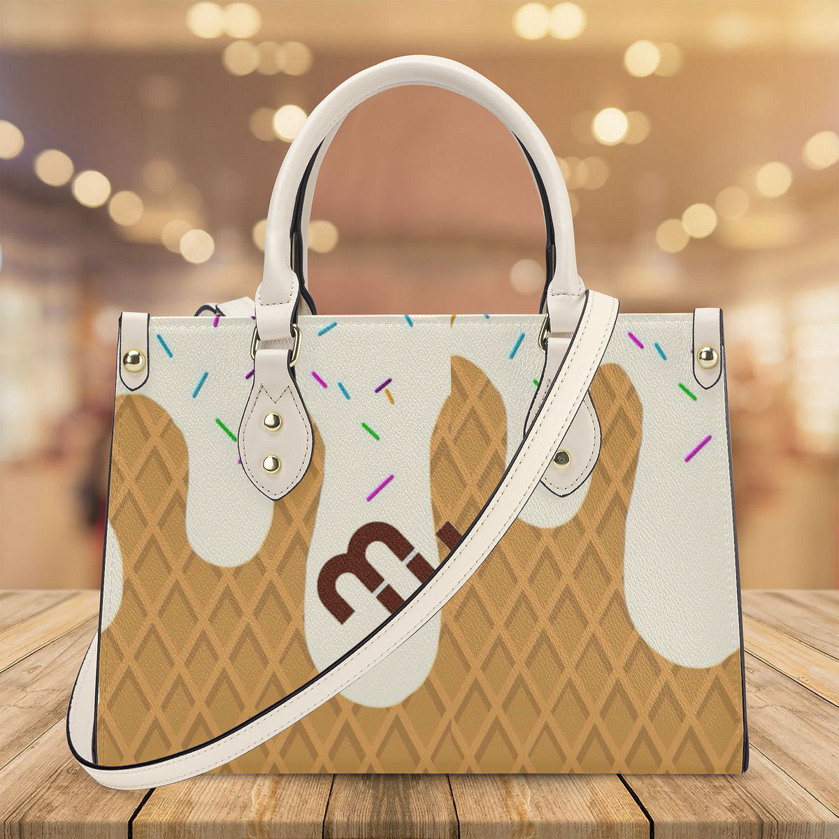 Money Bushae ice cream cone vanilla SF_B3 Luxury Women PU Tote Bag - White