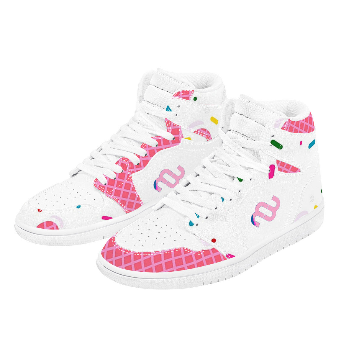 Ice Cream Cone Strawberry D17 High Top Synthetic Leather Sneaker