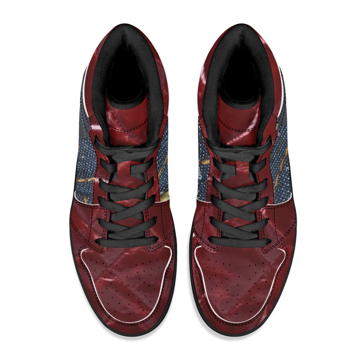 Money Bushae denim Burgundy D16 High-Top Synthetic Leather Sneakers - Black Bottom