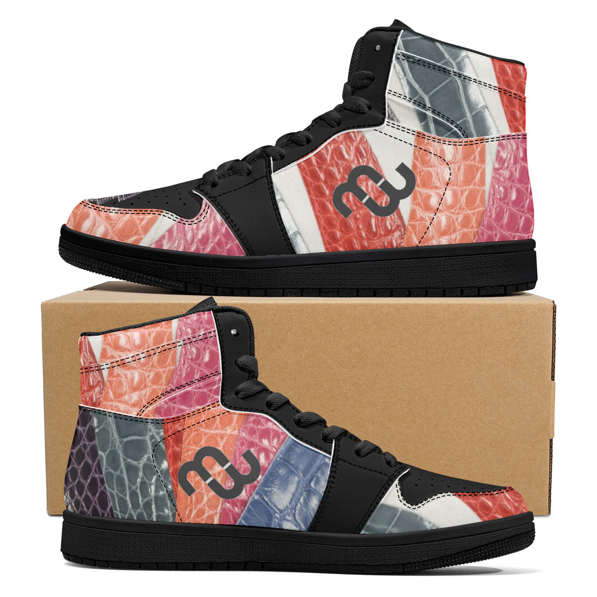 Money Bushae Leather colors D16 High-Top Synthetic Leather Sneakers - Black Bottom