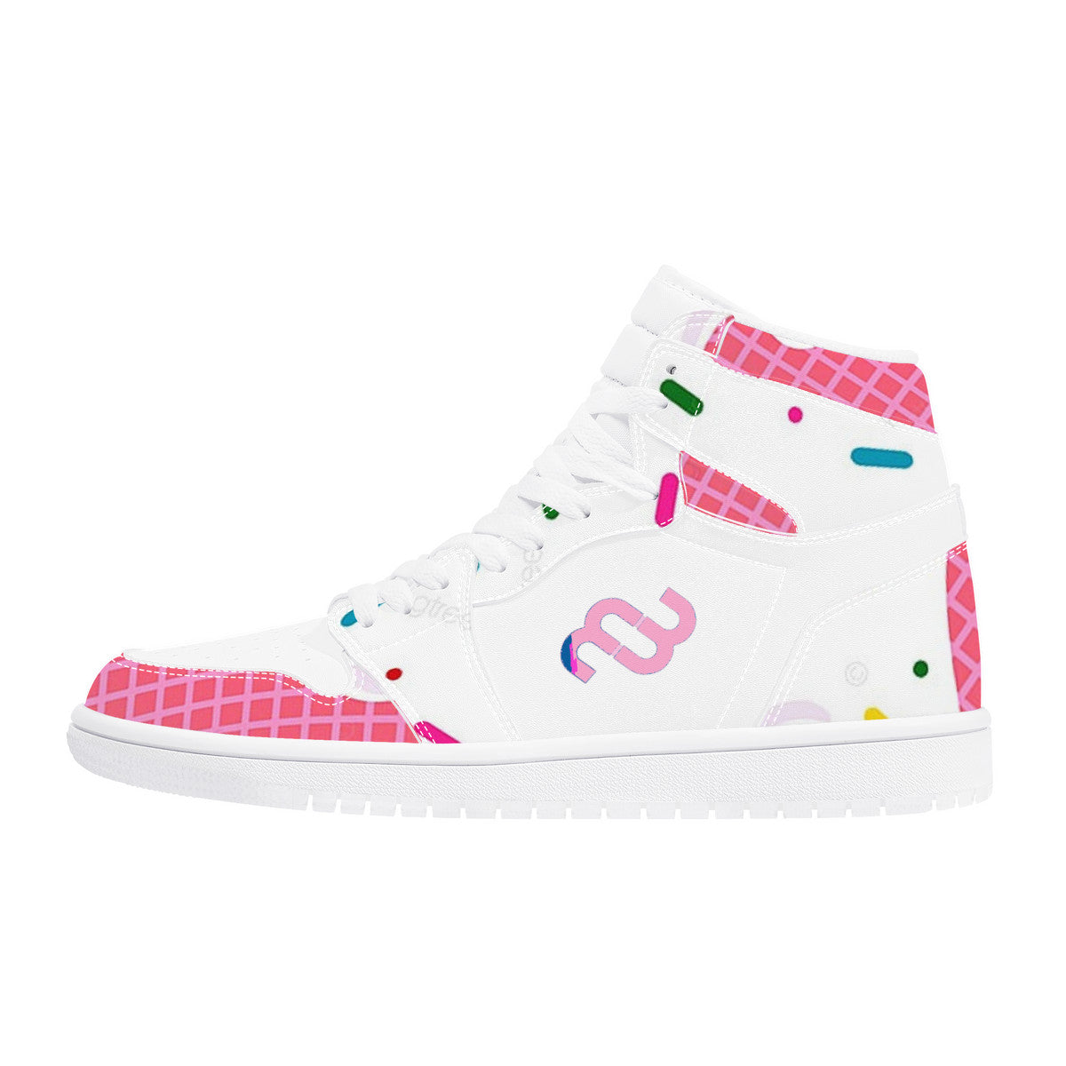 Ice Cream Cone Strawberry D17 High Top Synthetic Leather Sneaker