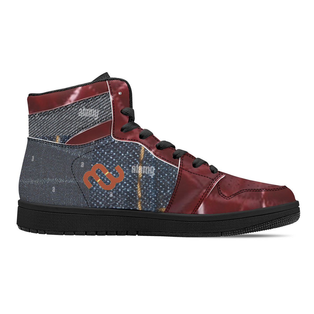 Money Bushae denim Burgundy D16 High-Top Synthetic Leather Sneakers - Black Bottom