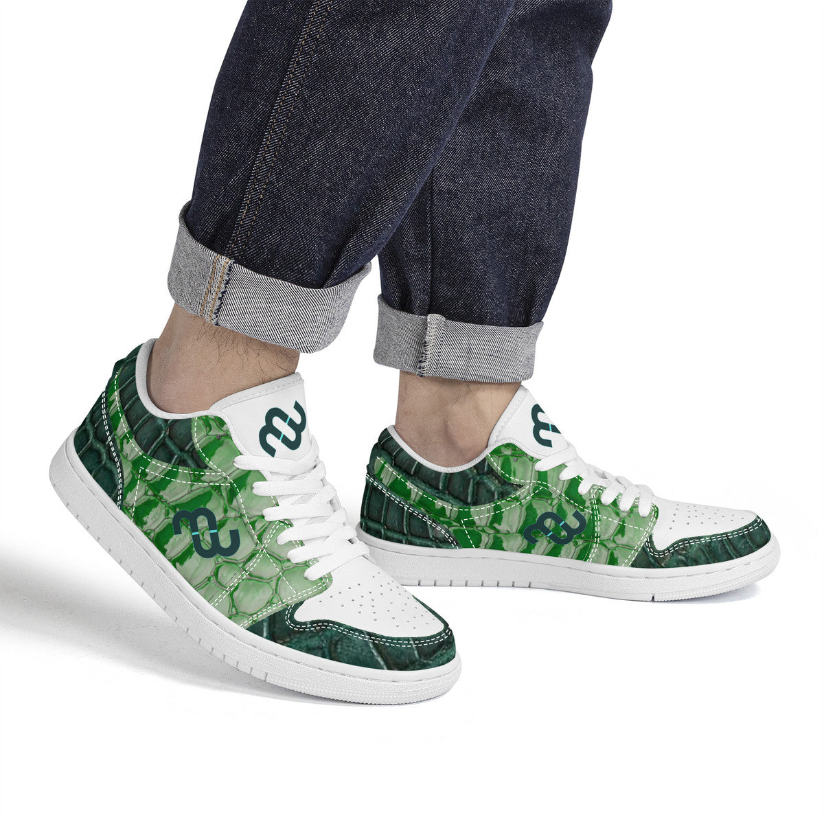 Money Bushae alligator green SF_S40 Unisex Low Top Skateboard Sneakers - White