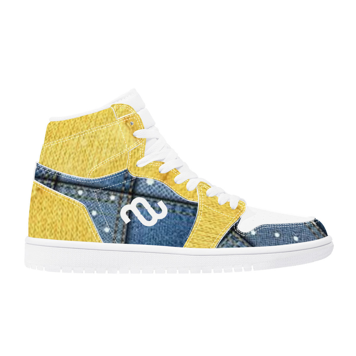 Money Bushae Yellow Denim D17 High Top Synthetic Leather Sneaker