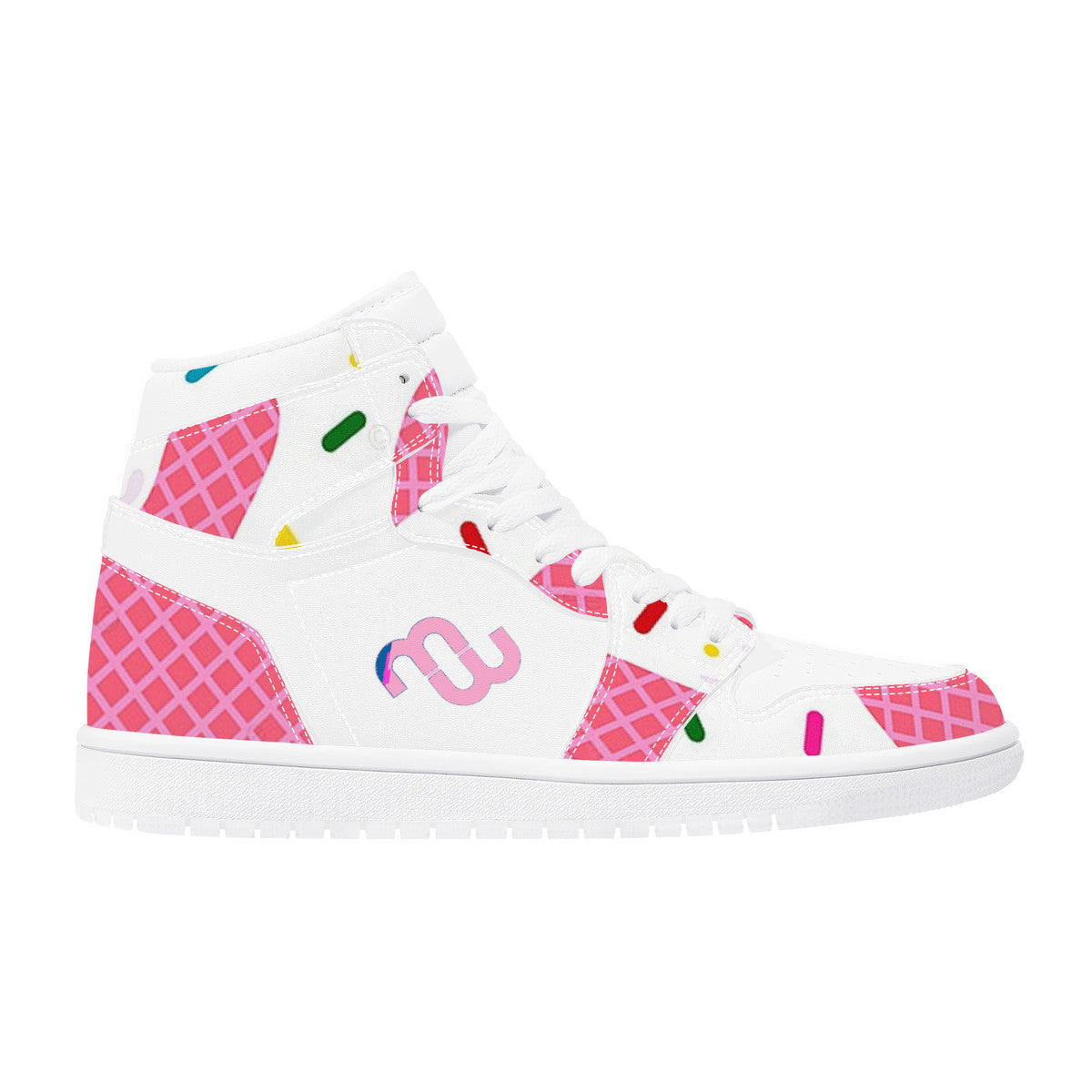 Ice Cream Cone Strawberry D17 High Top Synthetic Leather Sneaker