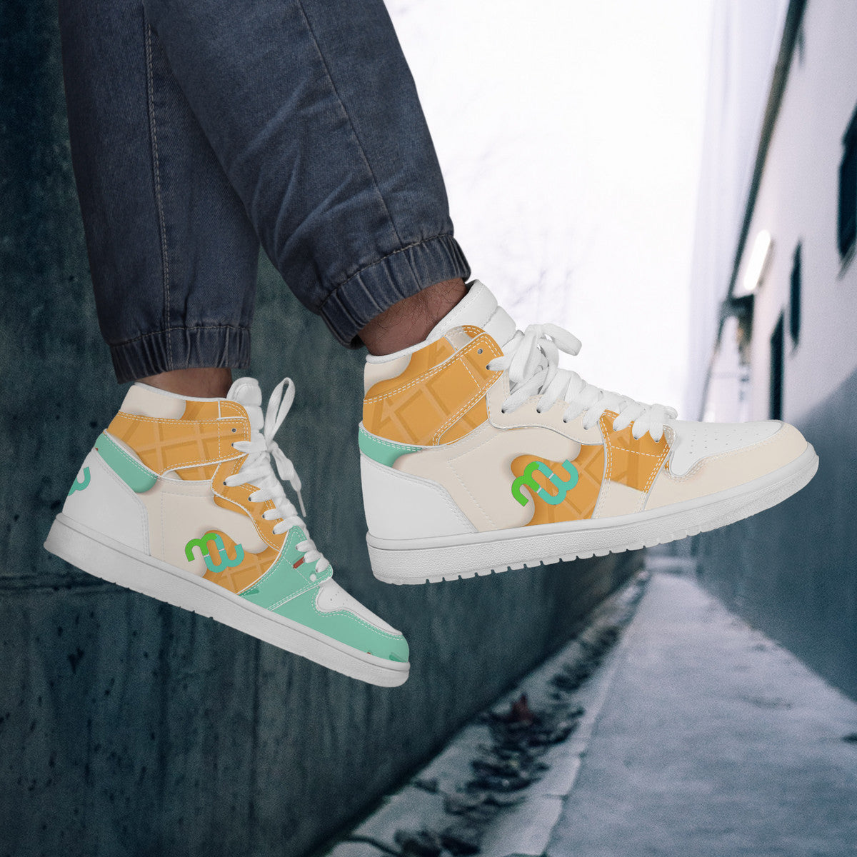 Money Bushae ice cream cone mint D17 High Top Synthetic Leather Sneaker