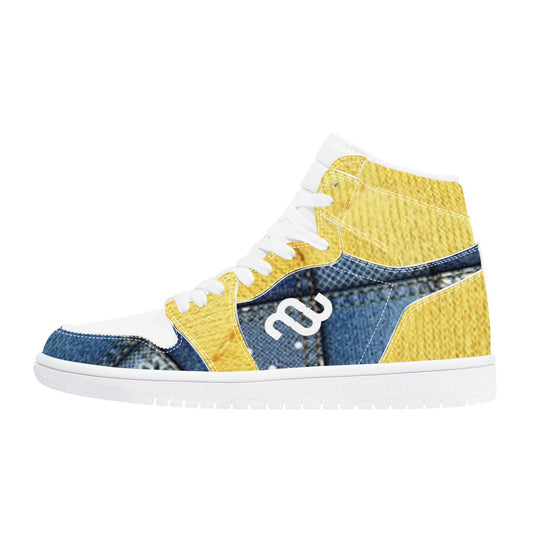 Money Bushae Yellow Denim D17 High Top Synthetic Leather Sneaker