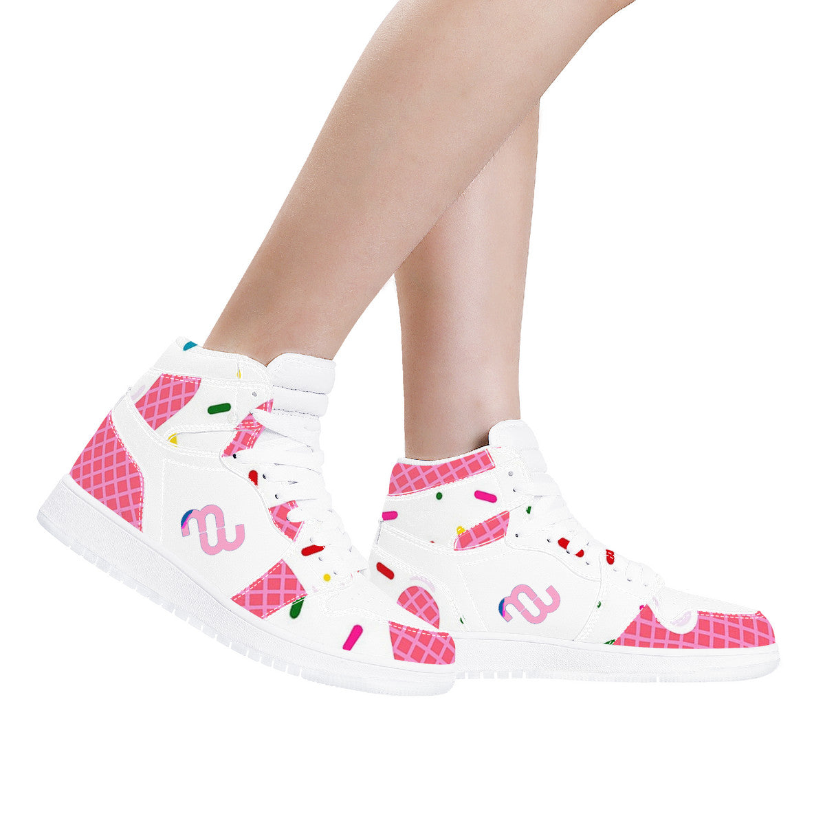 Ice Cream Cone Strawberry D17 High Top Synthetic Leather Sneaker