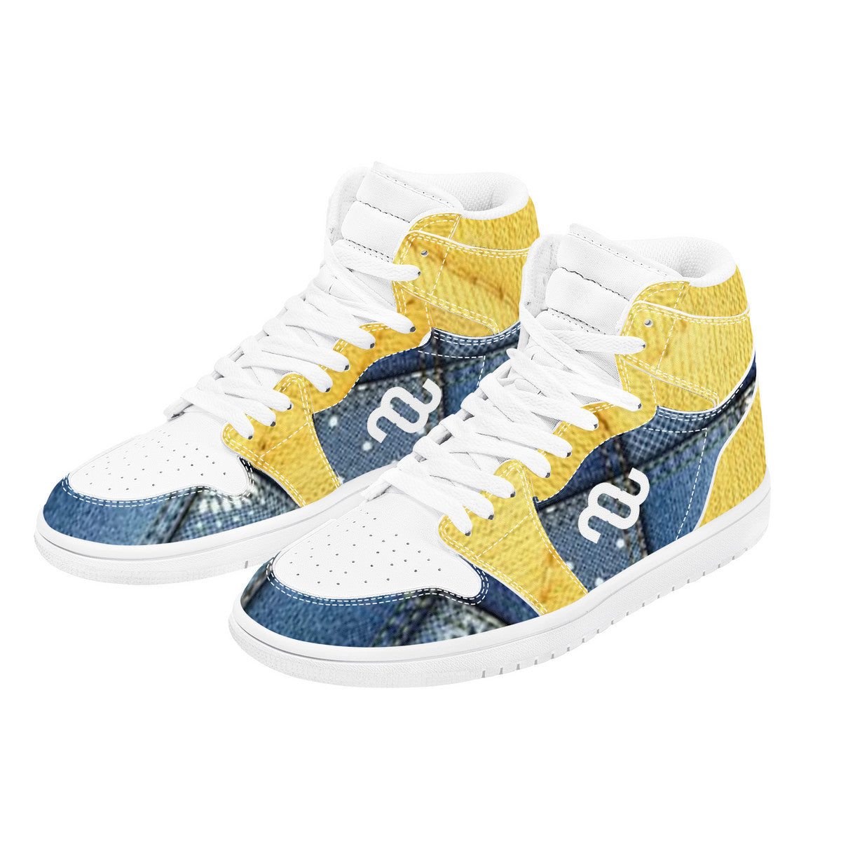 Money Bushae Yellow Denim D17 High Top Synthetic Leather Sneaker