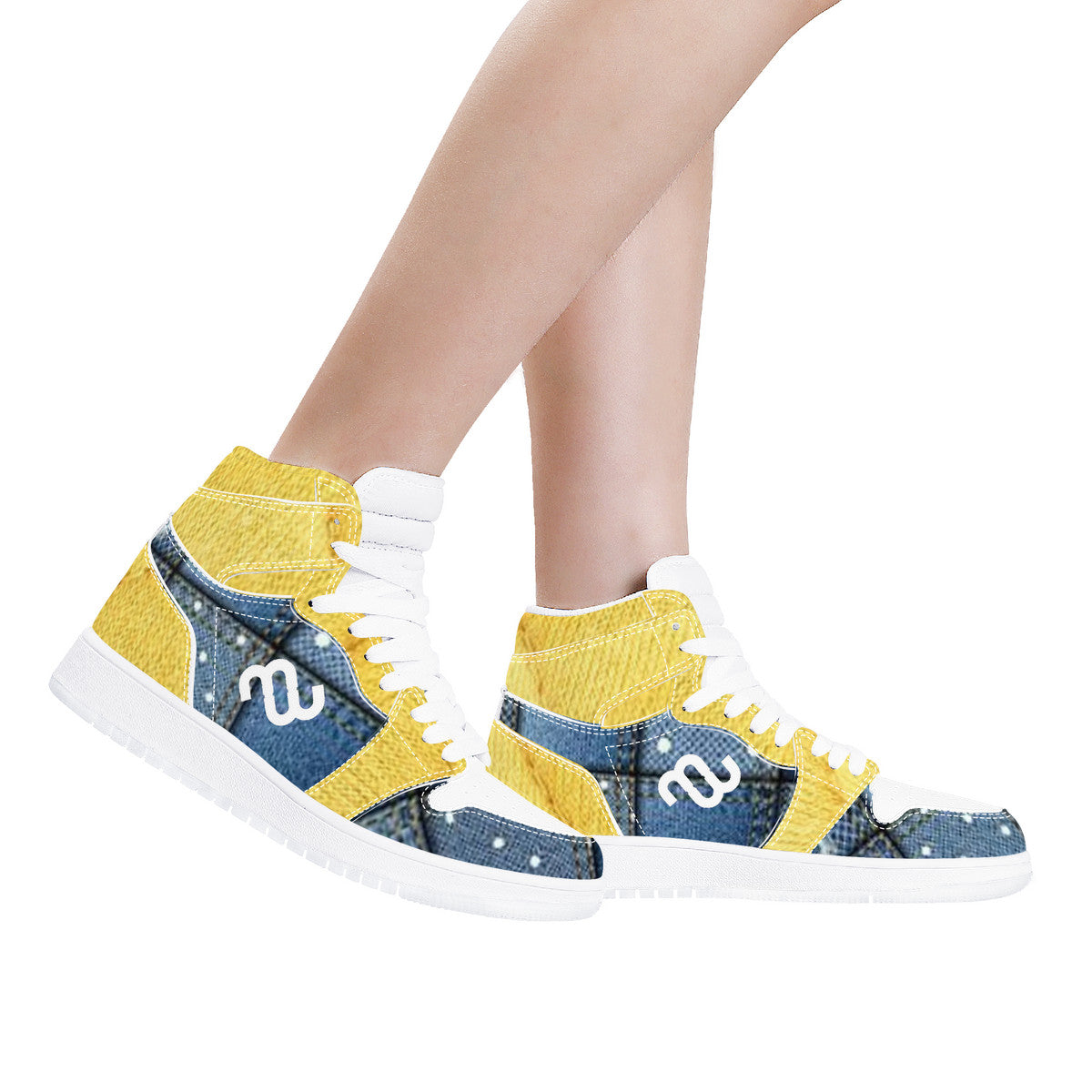 Money Bushae Yellow Denim D17 High Top Synthetic Leather Sneaker