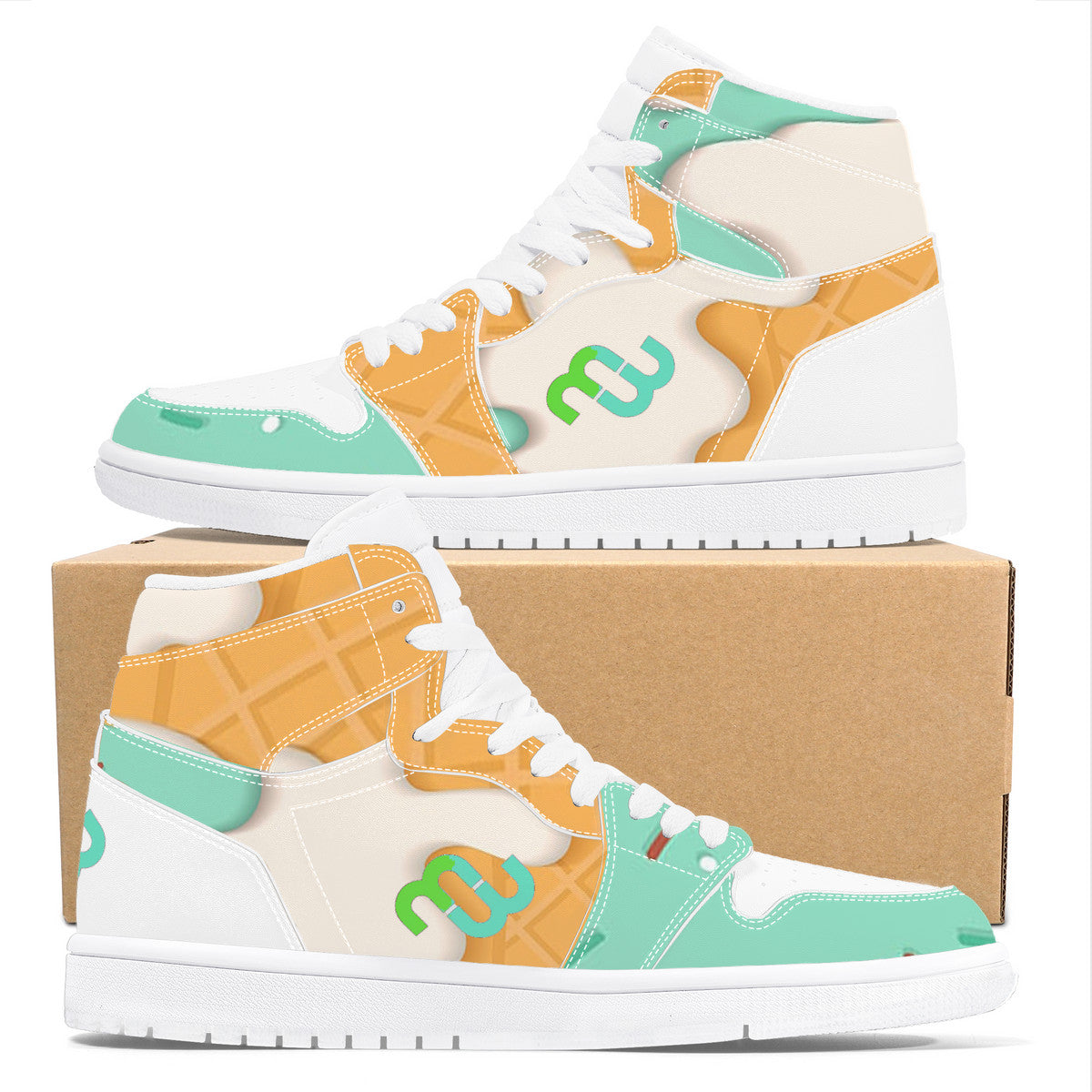 Money Bushae ice cream cone mint D17 High Top Synthetic Leather Sneaker