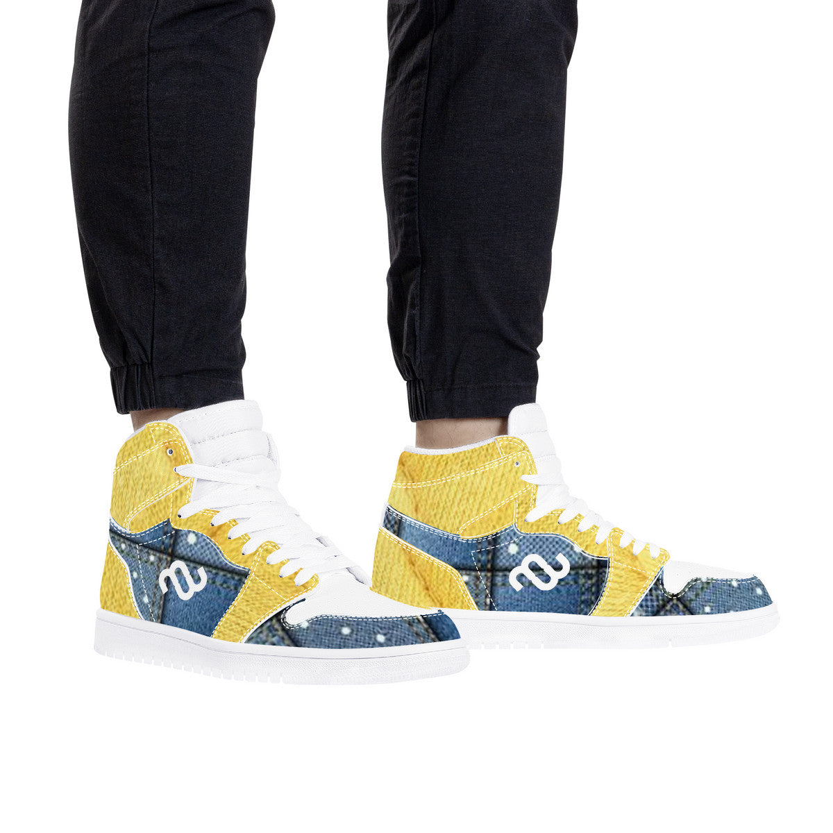 Money Bushae Yellow Denim D17 High Top Synthetic Leather Sneaker