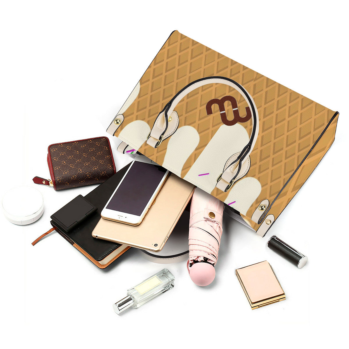 Money Bushae ice cream cone vanilla SF_B3 Luxury Women PU Tote Bag - White
