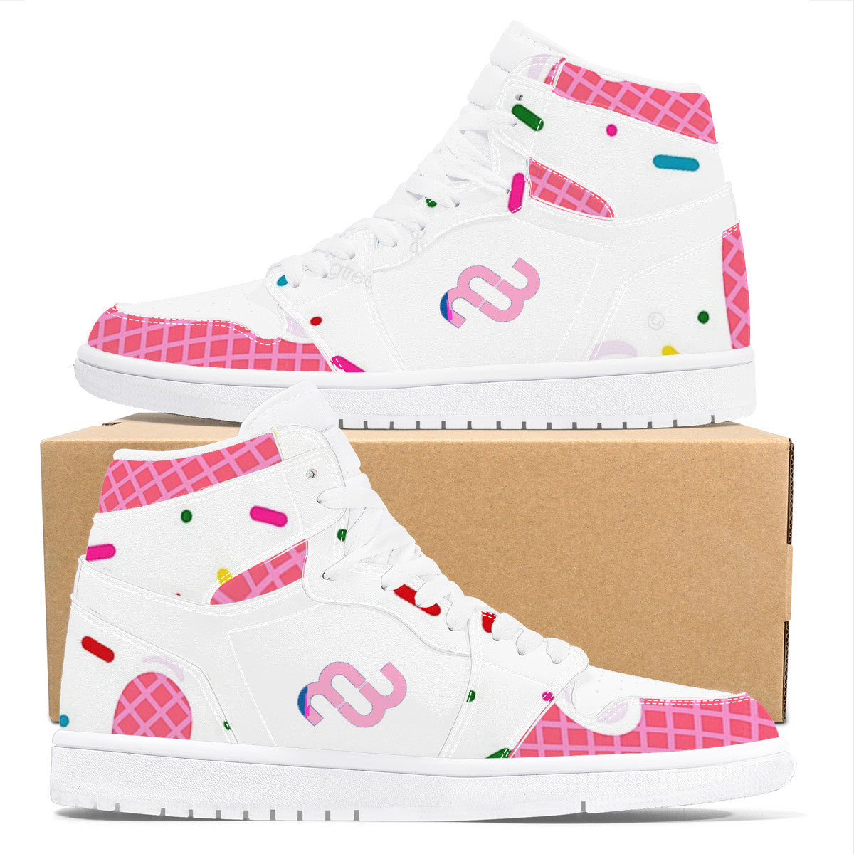 Ice Cream Cone Strawberry D17 High Top Synthetic Leather Sneaker