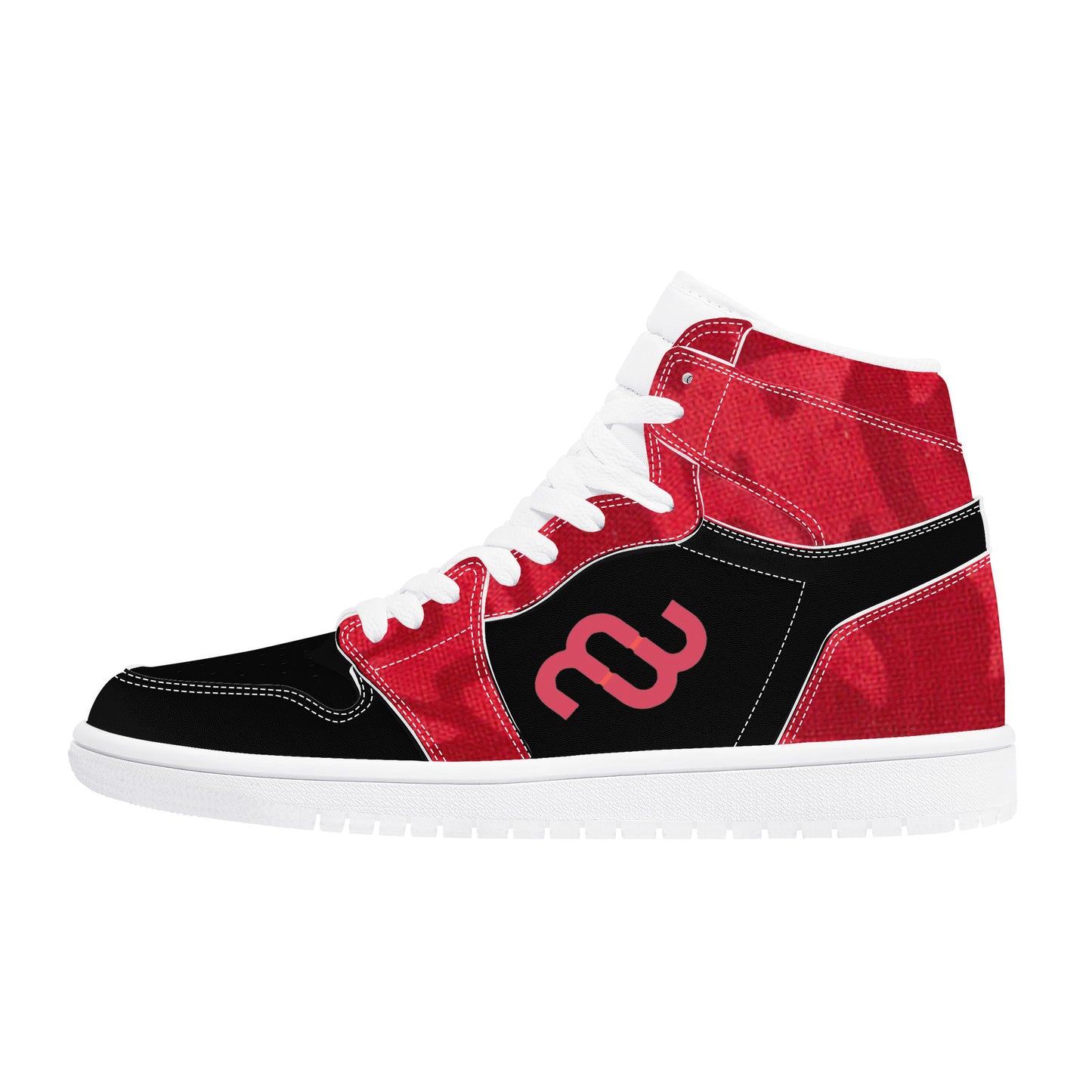 Money Bushae D17 High Top Synthetic Leather Sneaker Black and Red