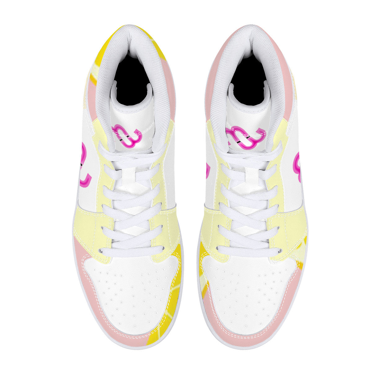 Money Bushae D16 High-Top Synthetic Leather Sneakers - White Lemonade Pink and Yellow