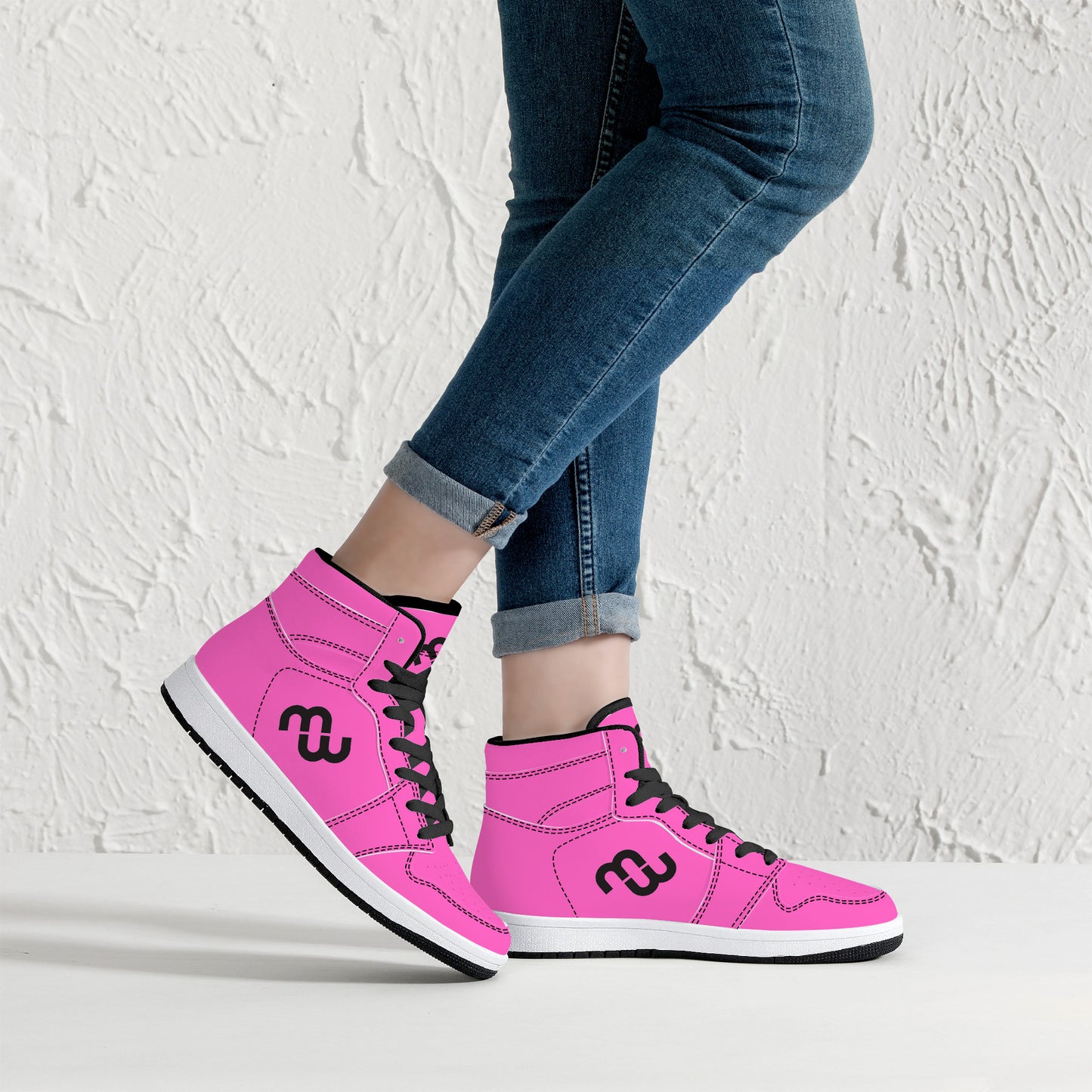 Money Bushae D16 High-Top Synthetic Leather Sneakers - Black Pink