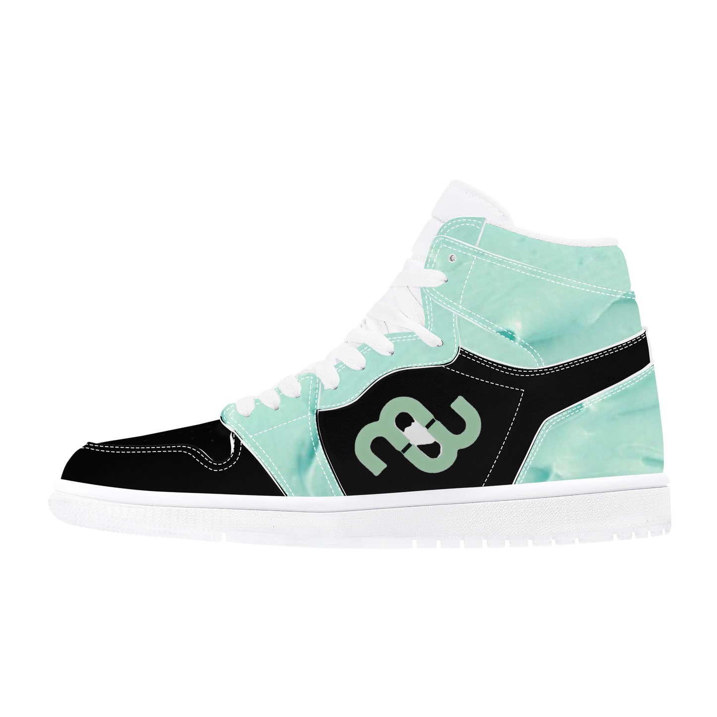 Money Bushae D17 High Top Synthetic Leather Sneaker Black and Mint green