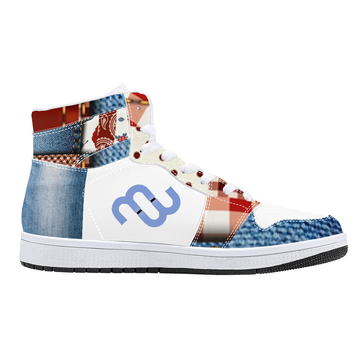 Money Bushae Denim D16 High-Top Synthetic Leather Sneakers - White