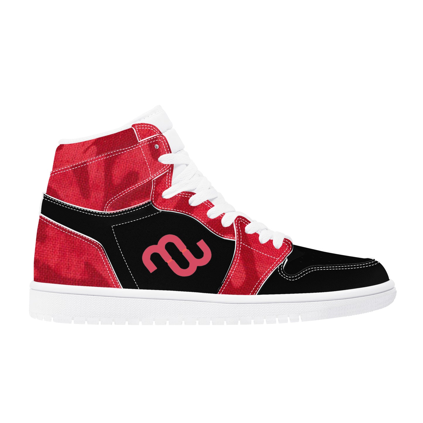 Money Bushae D17 High Top Synthetic Leather Sneaker Black and Red