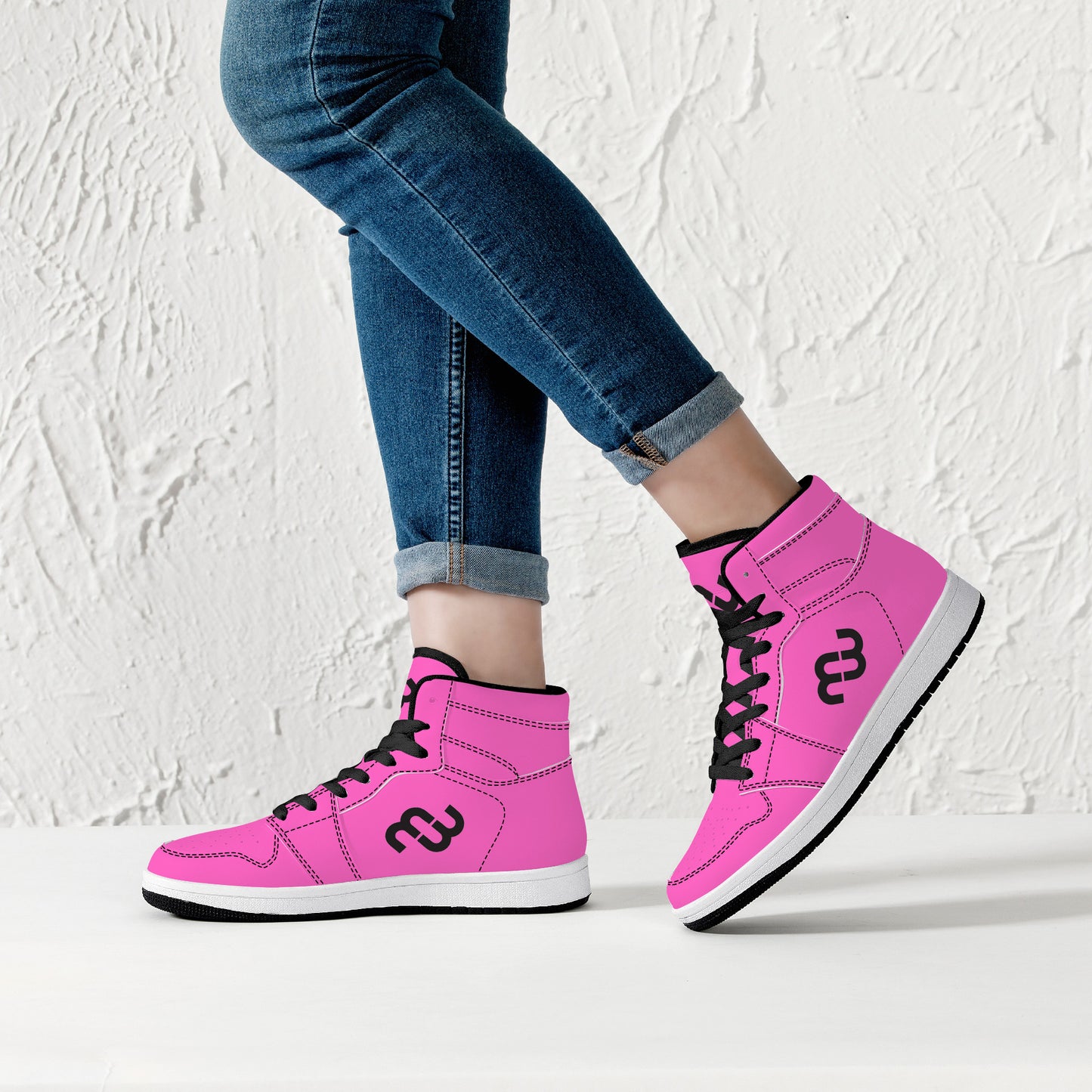 Money Bushae D16 High-Top Synthetic Leather Sneakers - Black Pink