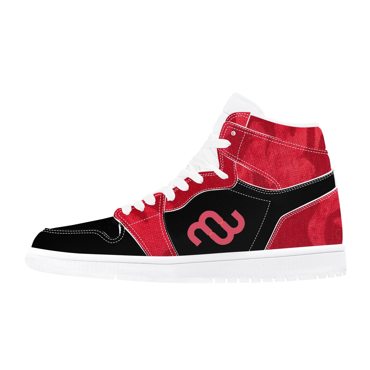 Money Bushae D17 High Top Synthetic Leather Sneaker Black and Red