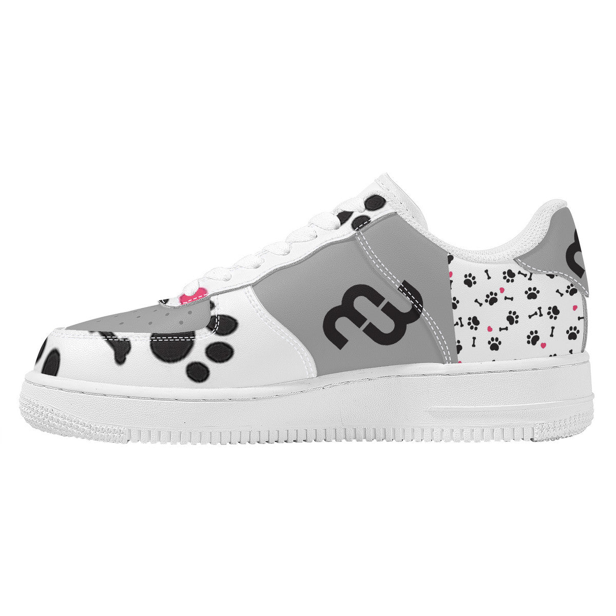 Money Bushae SF_F8 Low Top Unisex Sneaker puppy paws white and grey