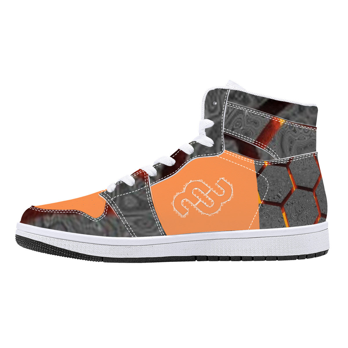 Money Bushae D16 High-Top Synthetic Leather Sneakers - Orange and Grey