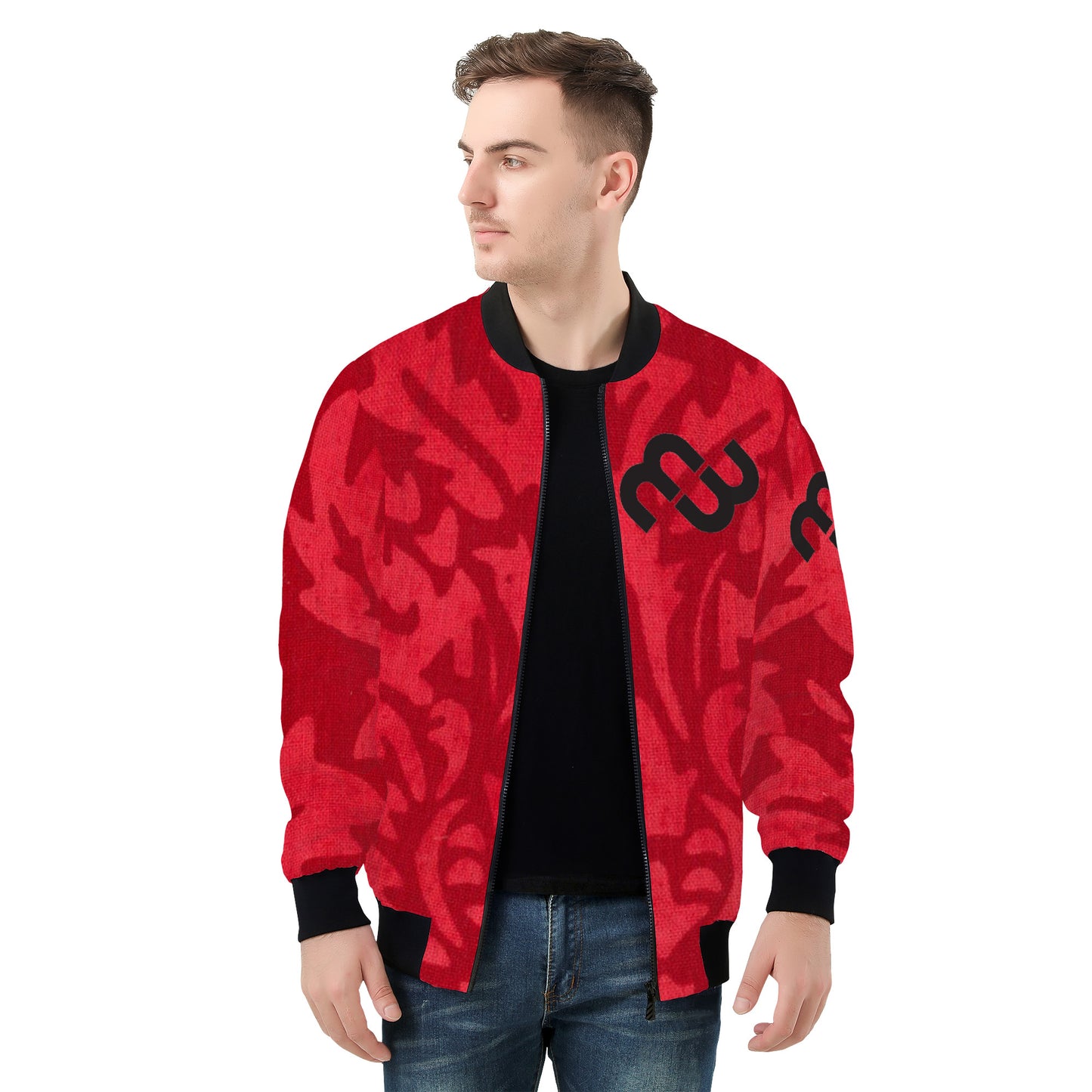 Money Bushae SF_D81 Men's Bomber Jacket Black and Red